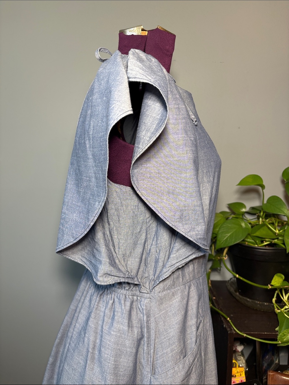 A New Day Light Denim Blue Women's Boatneck Flutter Sleeve A-Line Dress - Picture 3 of 12